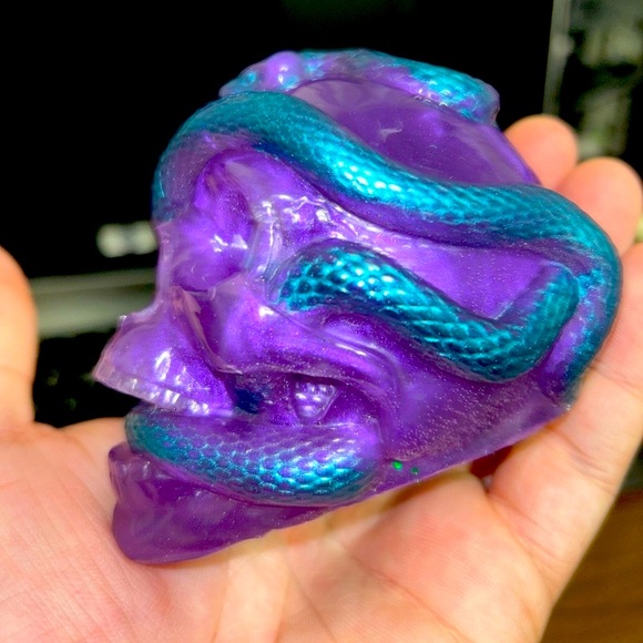 Purple and Blue Handmade Serpent Skull Resin Figurine Decor - Picture 8 of 10